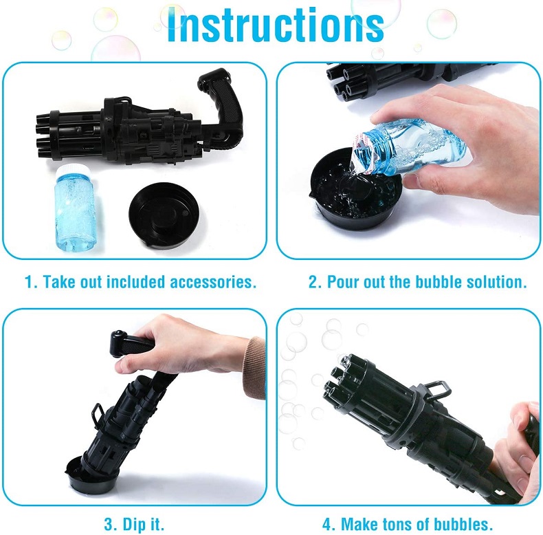Generic Electric Bubbles Blower Toys Gatling Model Gun Automatic Bubble Machine 8-Hole Bubble Outlet