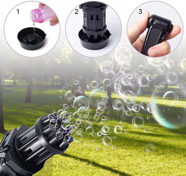Generic Electric Bubbles Blower Toys Gatling Model Gun Automatic Bubble Machine 8-Hole Bubble Outlet
