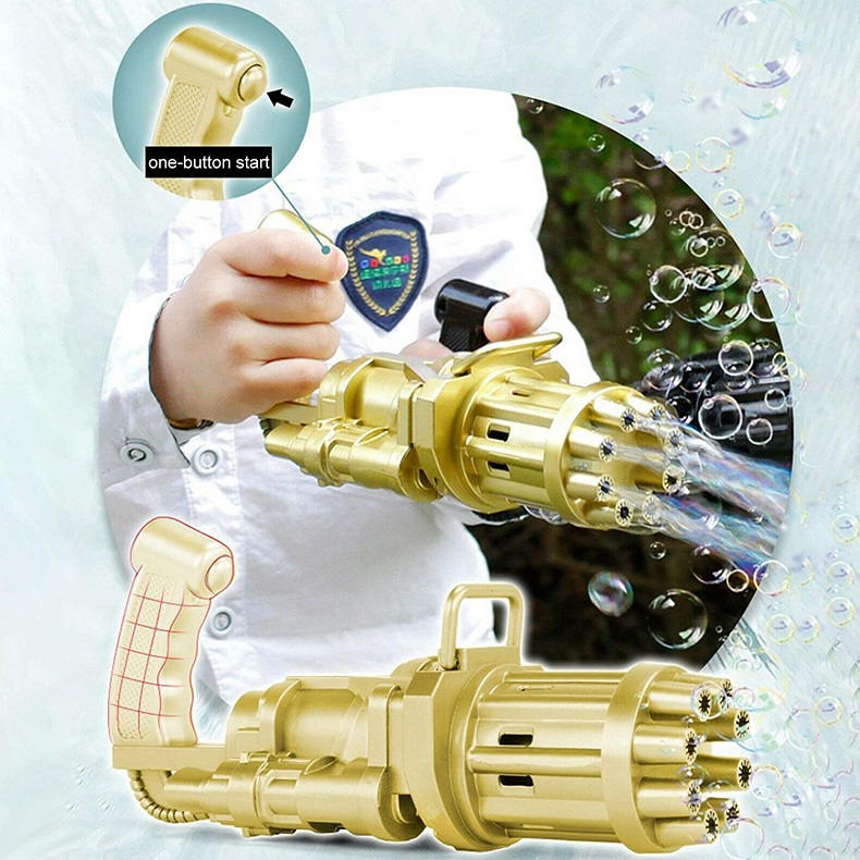 Generic Electric Bubbles Blower Toys Gatling Model Gun Automatic Bubble Machine 8-Hole Bubble Outlet