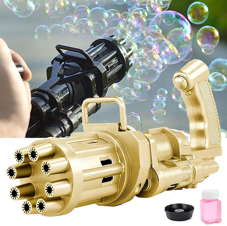 Generic Electric Bubbles Blower Toys Gatling Model Gun Automatic Bubble Machine 8-Hole Bubble Outlet