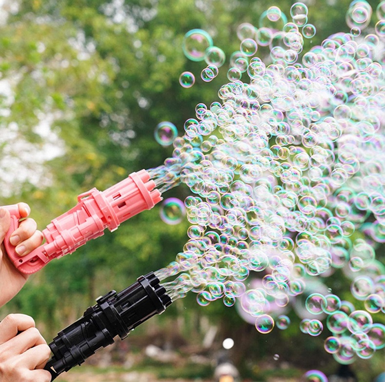 Generic Electric Bubbles Blower Toys Gatling Model Gun Automatic Bubble Machine 8-Hole Bubble Outlet