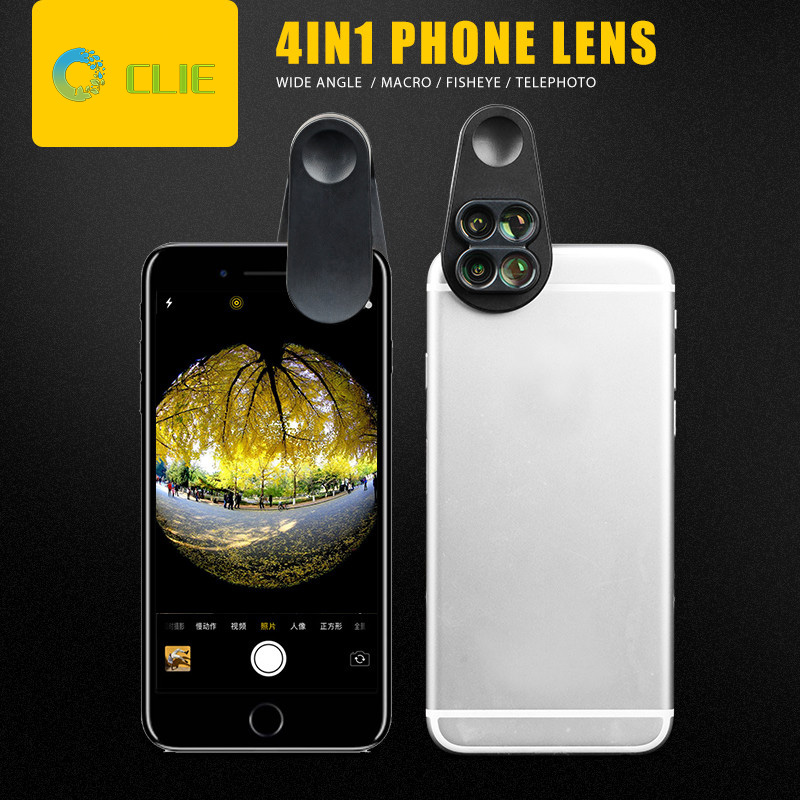 High Quality Universal HD 4 in1 Wide Angle Fisheye Macro Telephoto lens kit for iphone android phone