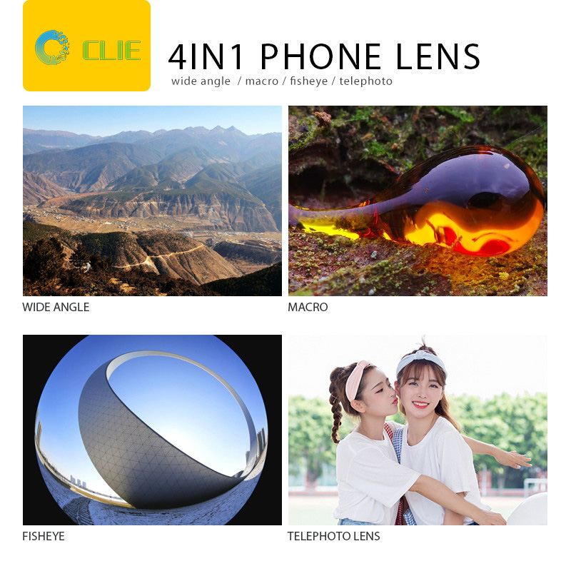 High Quality Universal HD 4 in1 Wide Angle Fisheye Macro Telephoto lens kit for iphone android phone