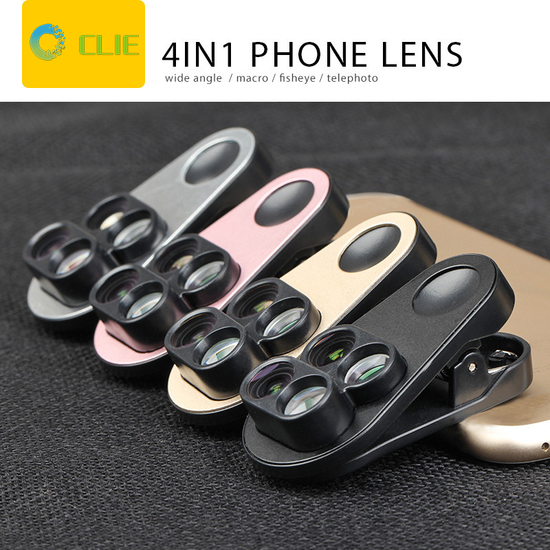 High Quality Universal HD 4 in1 Wide Angle Fisheye Macro Telephoto lens kit for iphone android phone
