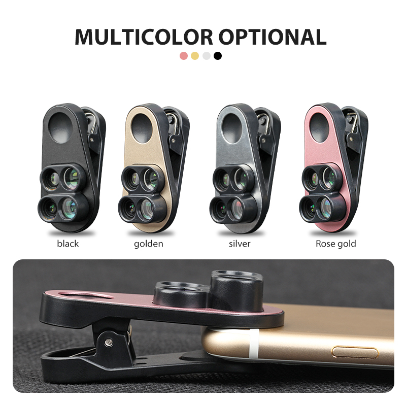High Quality Universal HD 4 in1 Wide Angle Fisheye Macro Telephoto lens kit for iphone android phone