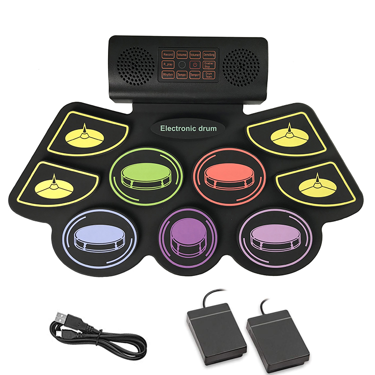 New style electronic drum roll up with 9 drum pads usb midi play DTX game Folding silicone midi usb roll up drum kit entertaining toy for beginners