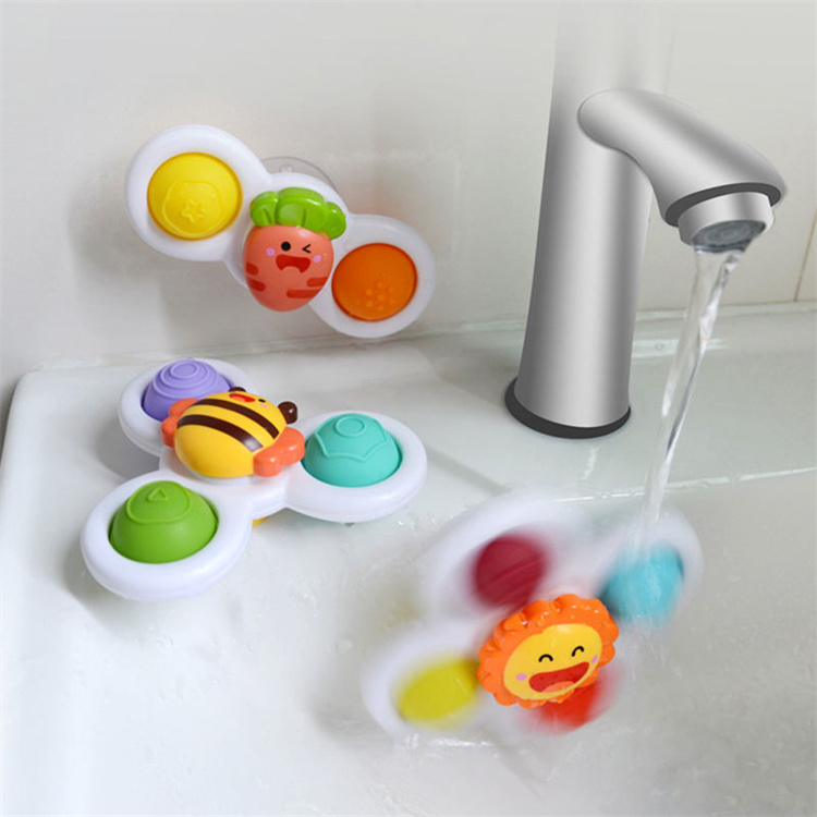 New Fidget toys 3PCS Cartoon Windmill Rotating Early Learning Spinning Toy Baby Bath Suction Cup Animal Sucker Spinner Toy