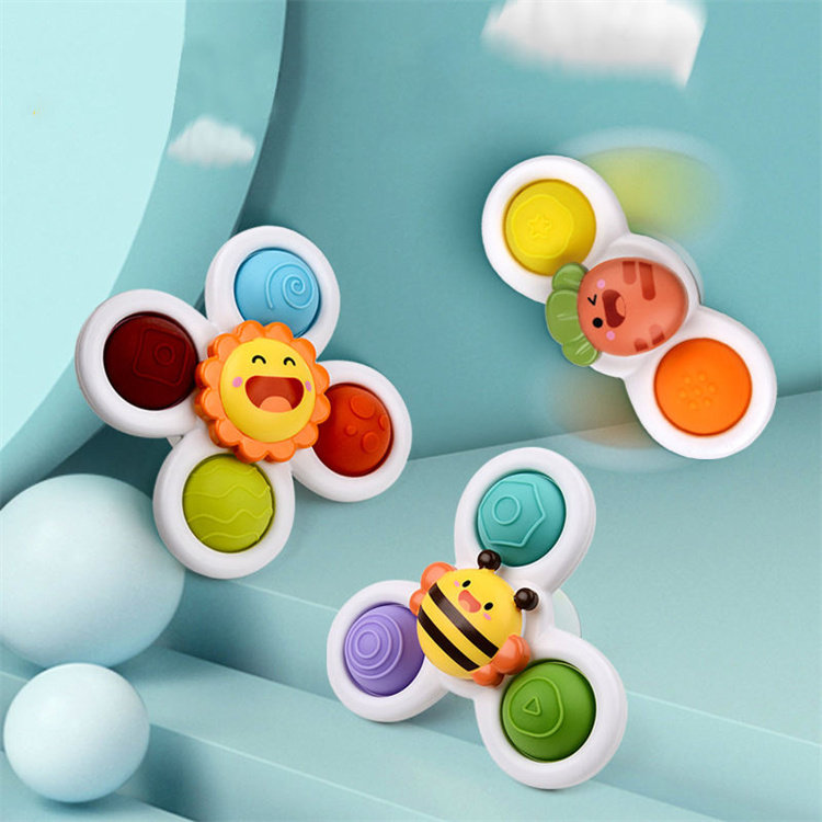 New Fidget toys 3PCS Cartoon Windmill Rotating Early Learning Spinning Toy Baby Bath Suction Cup Animal Sucker Spinner Toy