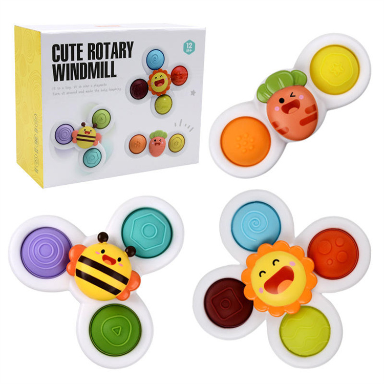 New Fidget toys 3PCS Cartoon Windmill Rotating Early Learning Spinning Toy Baby Bath Suction Cup Animal Sucker Spinner Toy