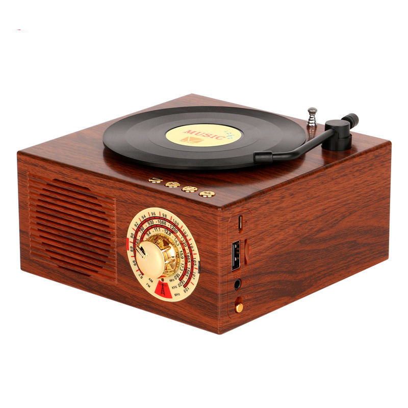 Retro Wooden Vinyl Look BT Speaker Vintage Radio Bluetooth Speaker Portable Mini Bluetooth Speaker With FM Radio