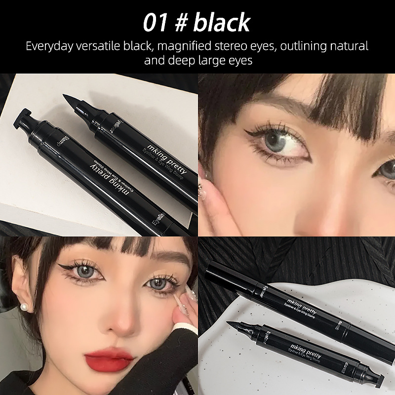 2 in 1 Liquid Eyeliner Waterproof Stamp Cosmetic Eye liner Pencil Make Up Black view 3