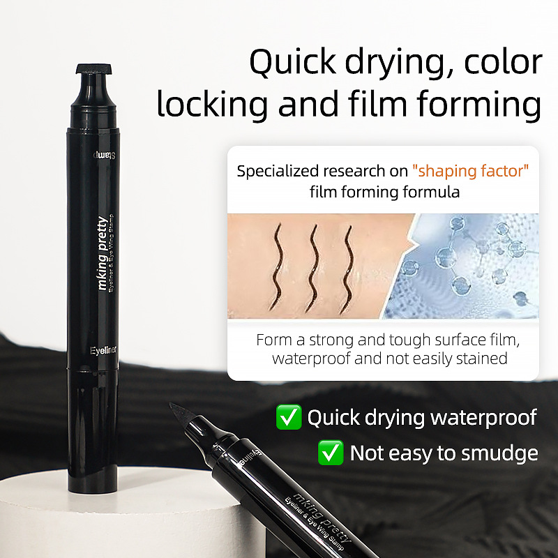 2 in 1 Liquid Eyeliner Waterproof Stamp Cosmetic Eye liner Pencil Make Up Black view 7