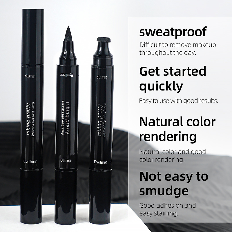 2 in 1 Liquid Eyeliner Waterproof Stamp Cosmetic Eye liner Pencil Make Up Black view 4