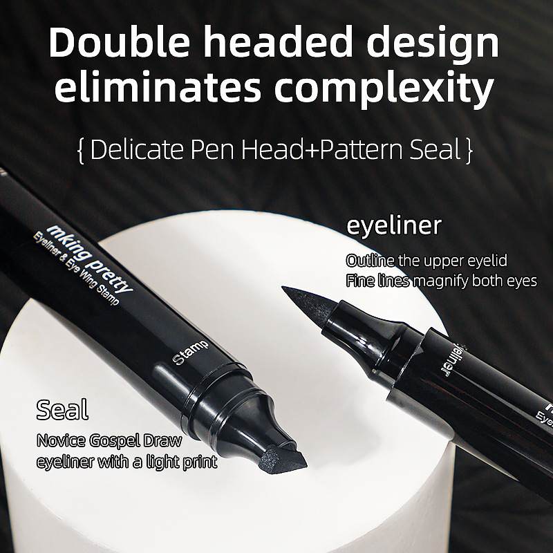 2 in 1 Liquid Eyeliner Waterproof Stamp Cosmetic Eye liner Pencil Make Up Black view 5