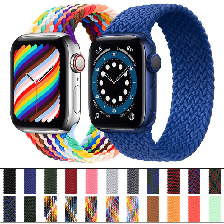 Nylon Correa Smart Watch Band Straps For Apple Iwatch Applewatch Elastic Nylon Strap iWatch Series 8 7 6 5  SE Braided Band for Apple Watch Band 38mm 40mm 41mm 2pcs