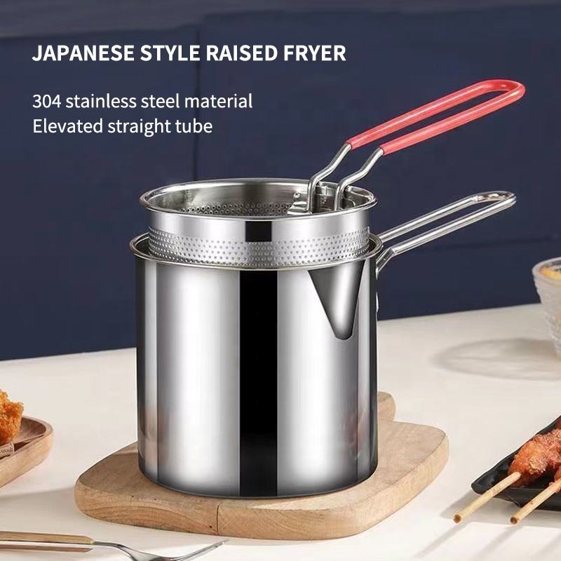 Stainless Steel Deep Frying Pot 1.5L Tempura French Fries Fried Chicken Fryer Deep Fryer