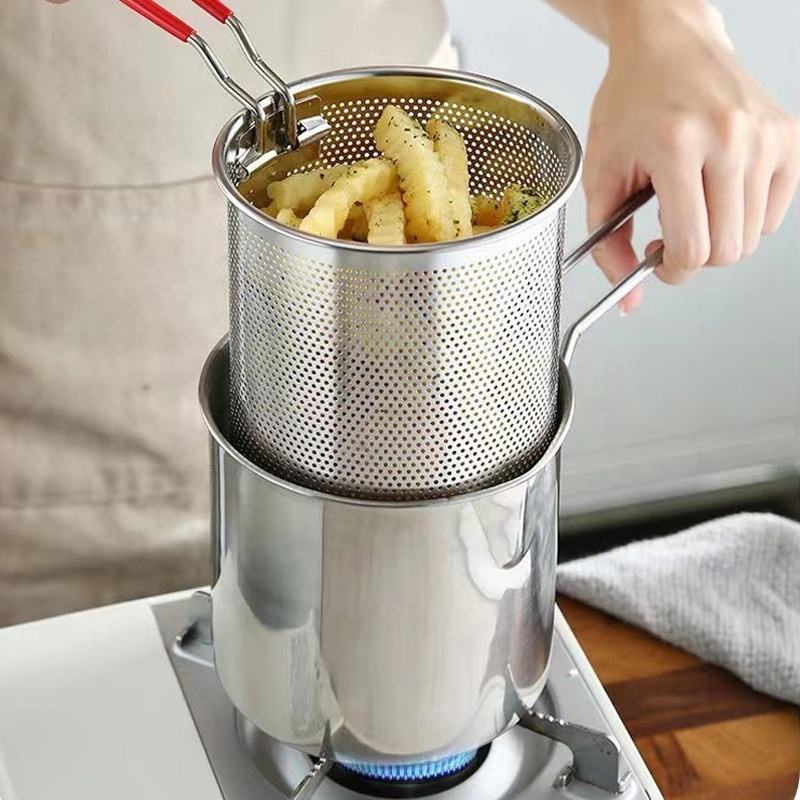 Stainless Steel Deep Frying Pot 1.5L Tempura French Fries Fried Chicken Fryer Deep Fryer