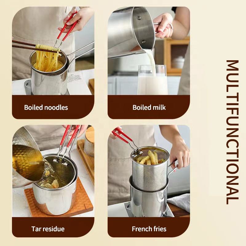 Stainless Steel Deep Frying Pot 1.5L Tempura French Fries Fried Chicken Fryer Deep Fryer