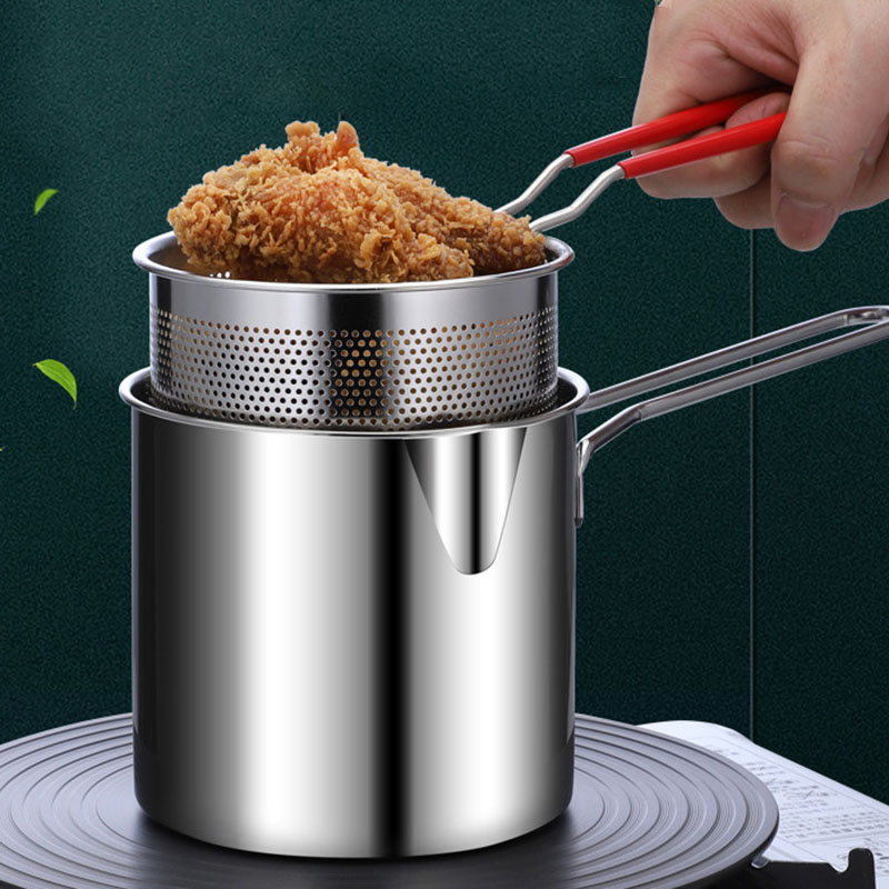 Stainless Steel Deep Frying Pot 1.5L Tempura French Fries Fried Chicken Fryer Deep Fryer