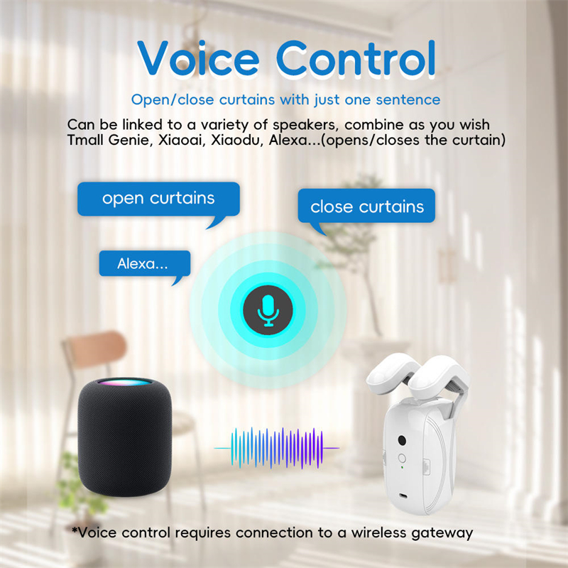 Intelligent Curtain Motor Electric Curtain Robot Automatic Opener No Wiring Support APP Remote Control Timer Setup Temperature & Light Sensing Compatible with Alexa Google Home