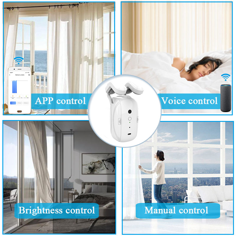 Intelligent Curtain Motor Electric Curtain Robot Automatic Opener No Wiring Support APP Remote Control Timer Setup Temperature & Light Sensing Compatible with Alexa Google Home