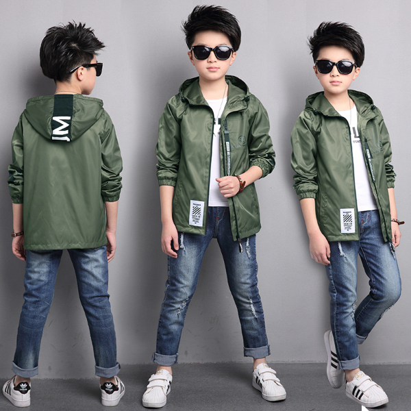 Spring Autumn Jackets For Boy Coat Hooded Bomber Jacket Green Boy's Windbreaker Coats &amp; Jackets