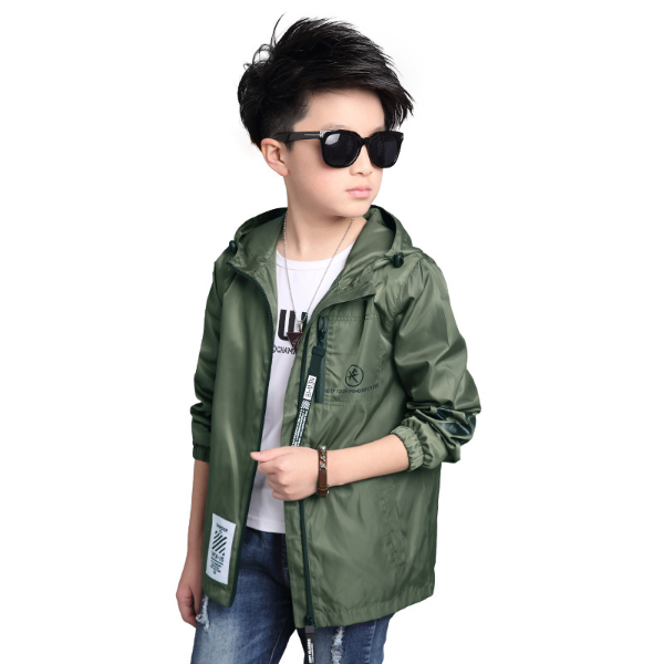 Spring Autumn Jackets For Boy Coat Hooded Bomber Jacket Green Boy's Windbreaker Coats &amp; Jackets