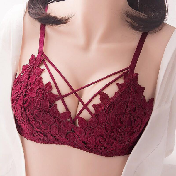 FanSweet Sexy Lace Wireless Women's Bras Underwear Set Gather Push Up Brassiere Hollow Lingerie
