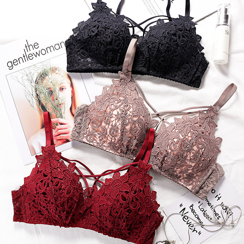 FanSweet Sexy Lace Wireless Women's Bras Underwear Set Gather Push Up Brassiere Hollow Lingerie