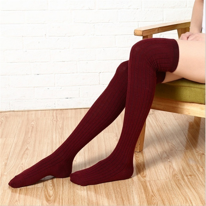1 pair Solid Colors Knitted Sexy Stocking Women Warm Thigh High Over the Knee Socks