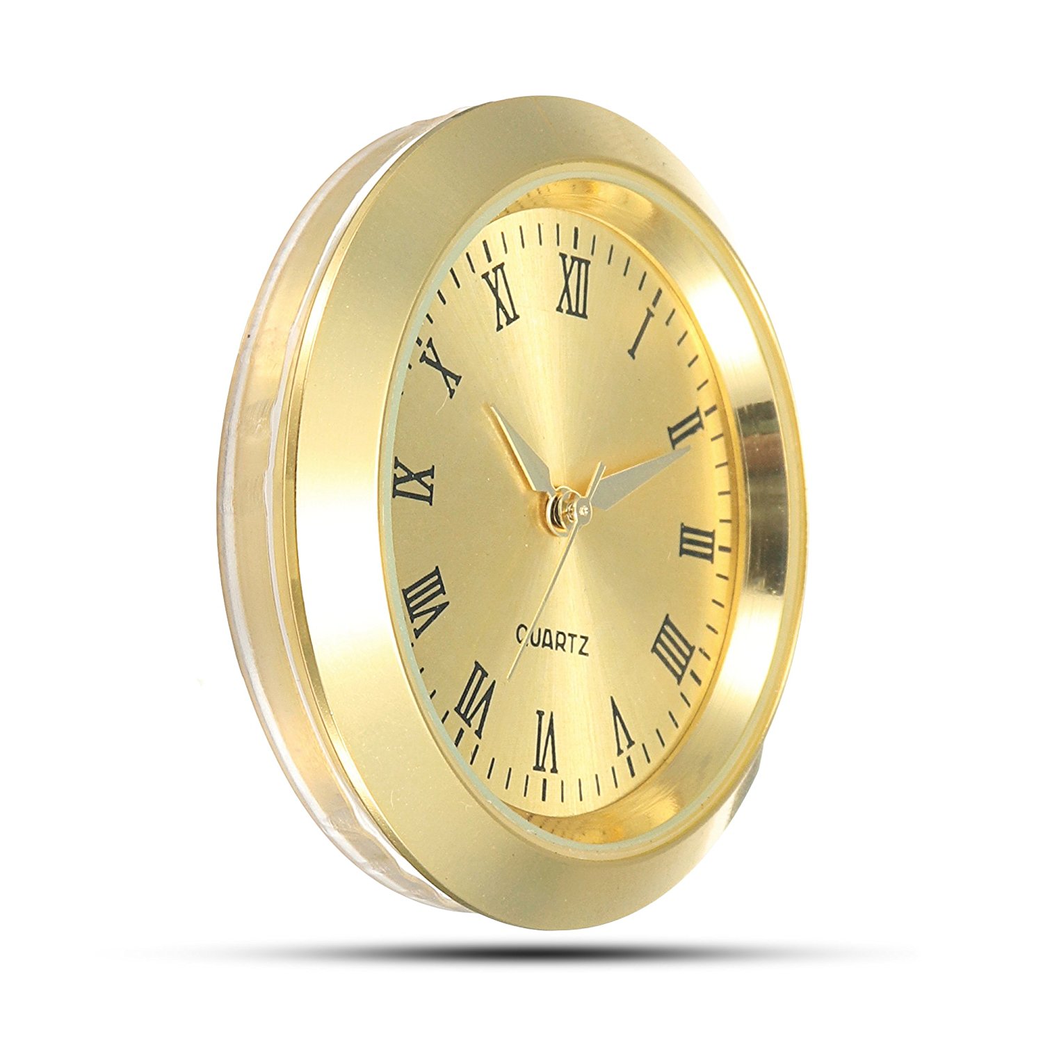 Mini Clock Insert Quartz Movement Round 1 7/16" (35mm) Miniature Clock Fit Up Gold Tone Dial Roman