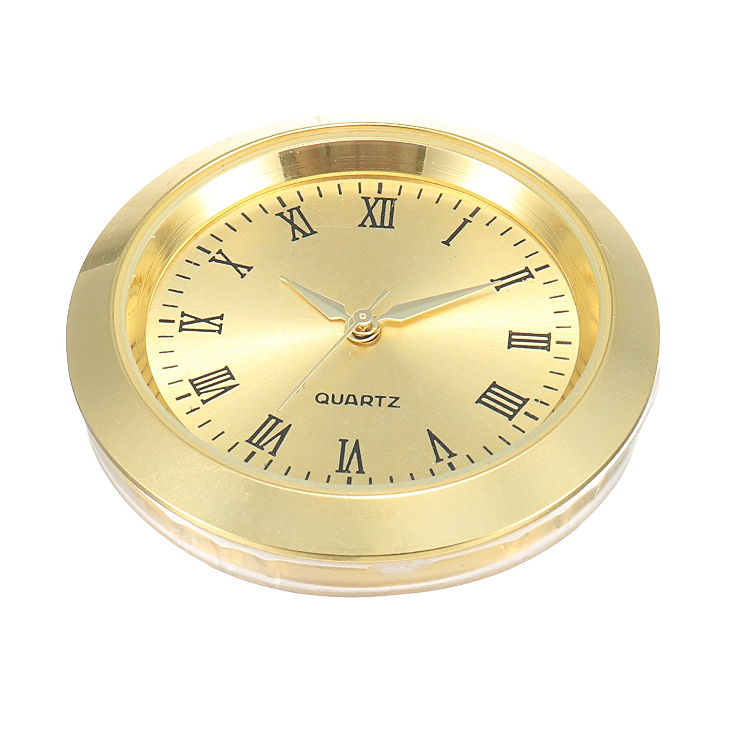 Mini Clock Insert Quartz Movement Round 1 7/16" (35mm) Miniature Clock Fit Up Gold Tone Dial Roman