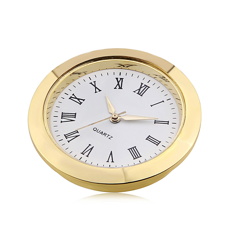 Mini Clock Quartz Movement Insert Round 1 7/16" (35mm) White Face Roman Numerals Watch Face