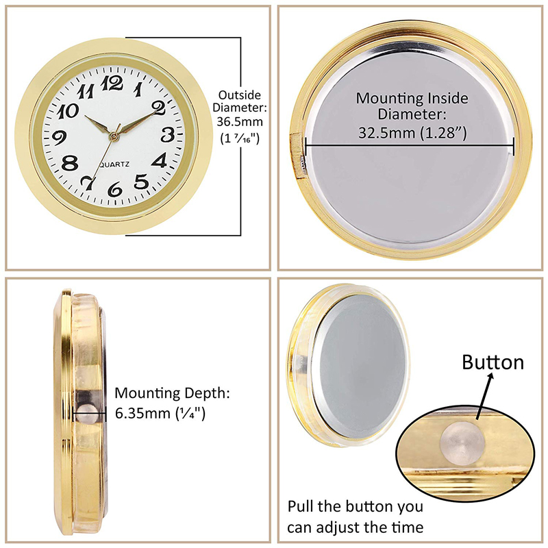 Mini Clock Insert Quartz Movement Round 1 7/16" (35mm) Clock Arabic Numerals