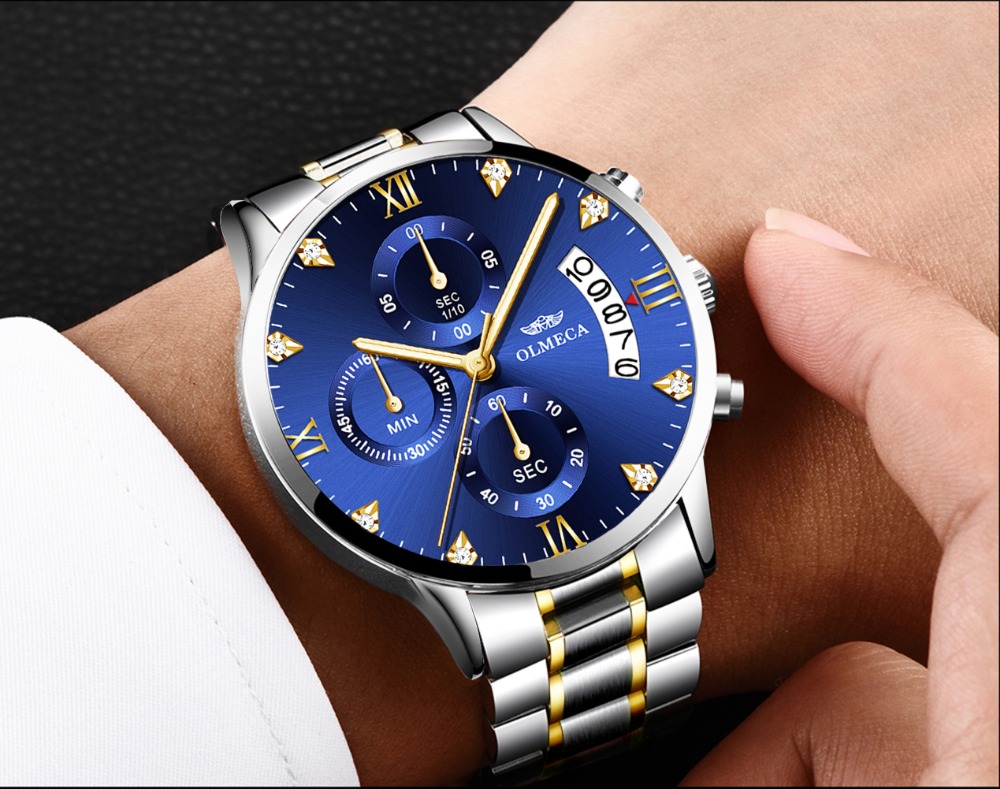 Men's Watch Luxury Fashion Dial Stainless Steel Wrist Watches Military Diamond Watch Businessman