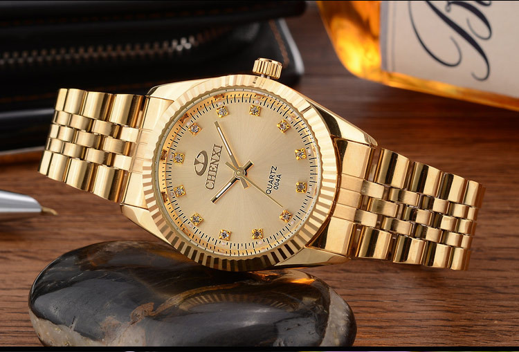 Men Gold Watch Male Stainless Steel Quartz Golden men's Wristwatches Quartz-Watches Gift Clock
