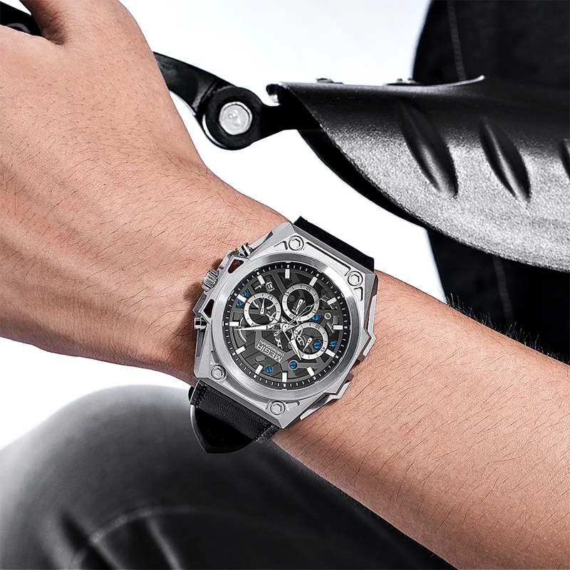 Stainless Steel Mens Watch Waterproof Sports Quartz  Chronograph Stop Wristwatches Male Clock Hour