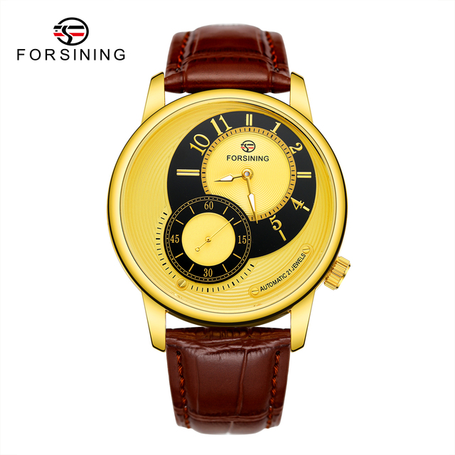 Men's Watch Golden Dial Chronograph Sport Watch Mesh Brown Leather Band Automatic Watch Luminous Hand Mechanical Wristwatches Montre Homme Automatic winding mechanical movement