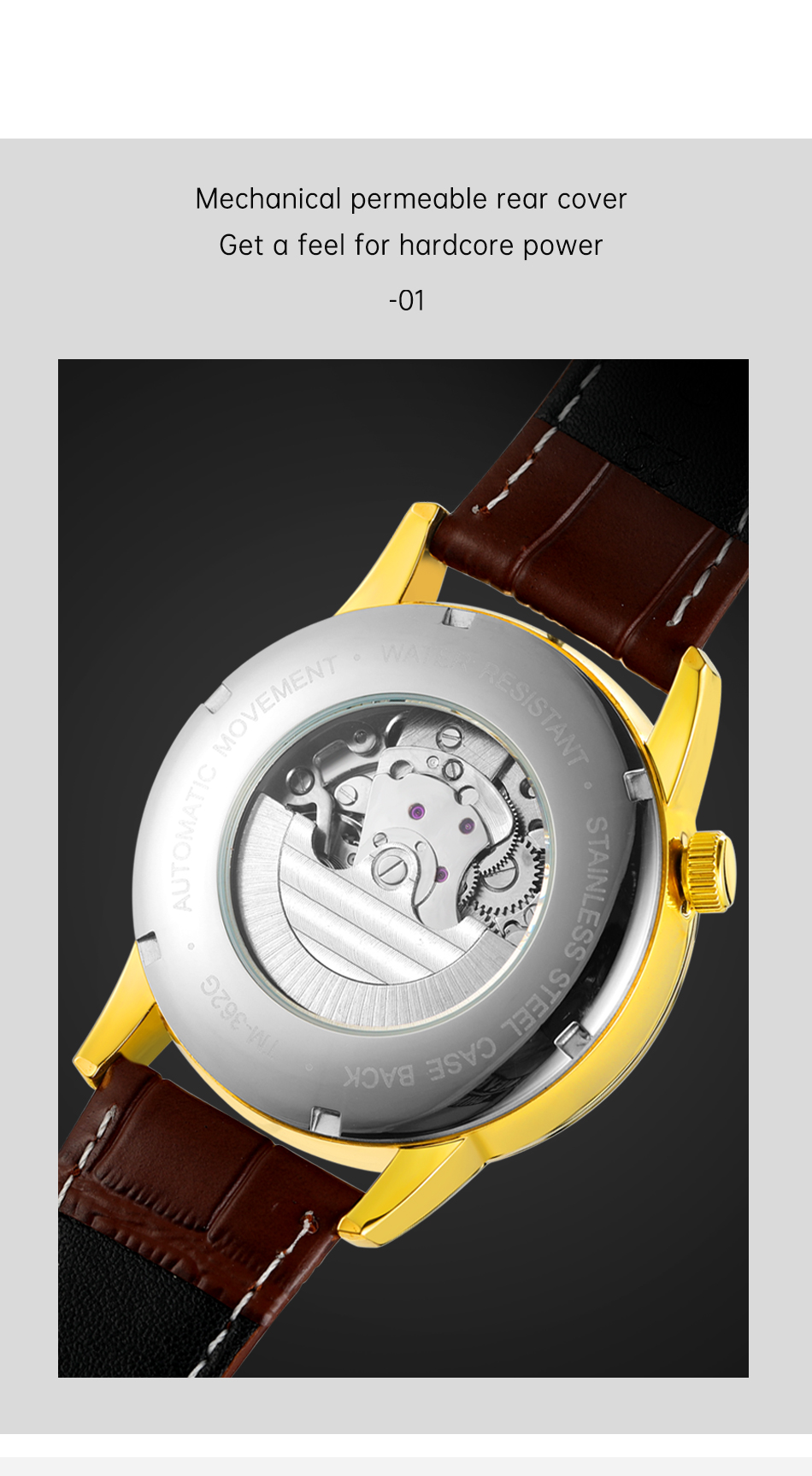 Men's Watch Golden Dial Chronograph Sport Watch Mesh Brown Leather Band Automatic Watch Luminous Hand Mechanical Wristwatches Montre Homme Automatic winding mechanical movement