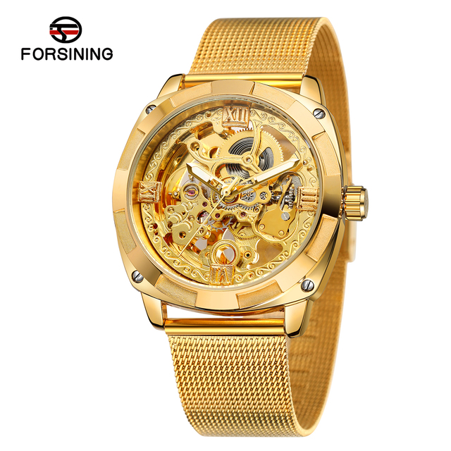 Man's Watch Transparent New Gold Black Watch for Men Mechanical Wristwatches Vintage Engraved Automatic Watches Mens Steel Band No battery needed