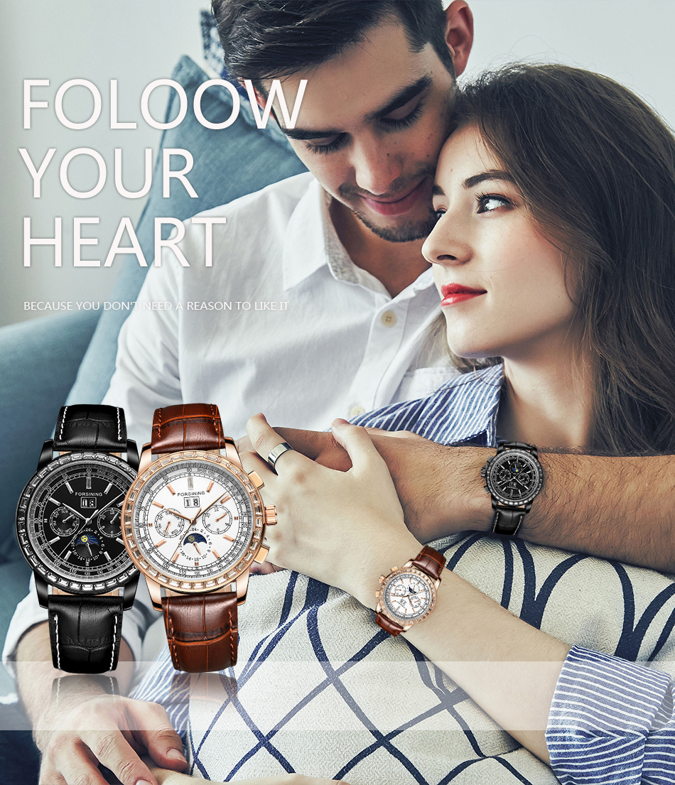 Man's Watch Luxury Automatic Watch Men Moon Phase 3 Dial Multifun Mechanical Male Watches Casual Brown Genuine Leather Band Horloges Mannen Clock Fashion & Casual Mechanical Hand Wind Watch
