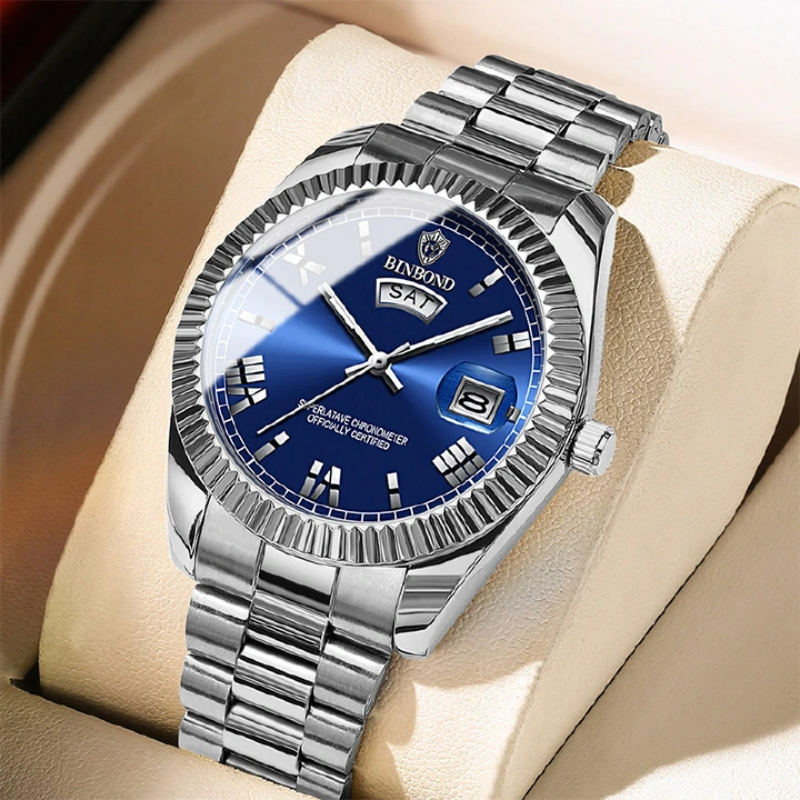 Luxury Man Wristwatch Waterproof Luminous Date Week Men Watches Stainless Steel Quartz Men's Watch Male