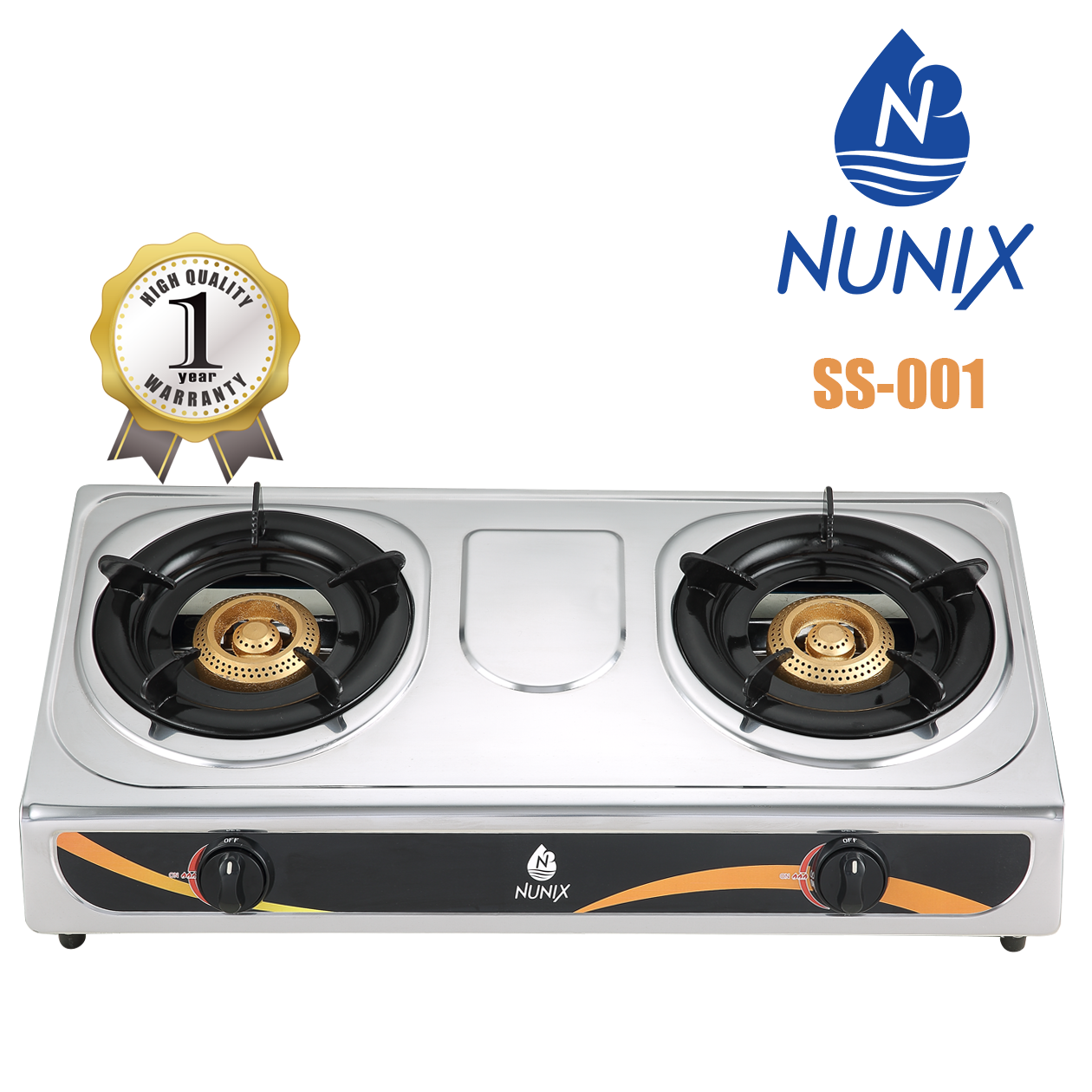 Nunix  Gas Stove Table Top Stainless Steel Double Burner-SS001 1 Year Warranty