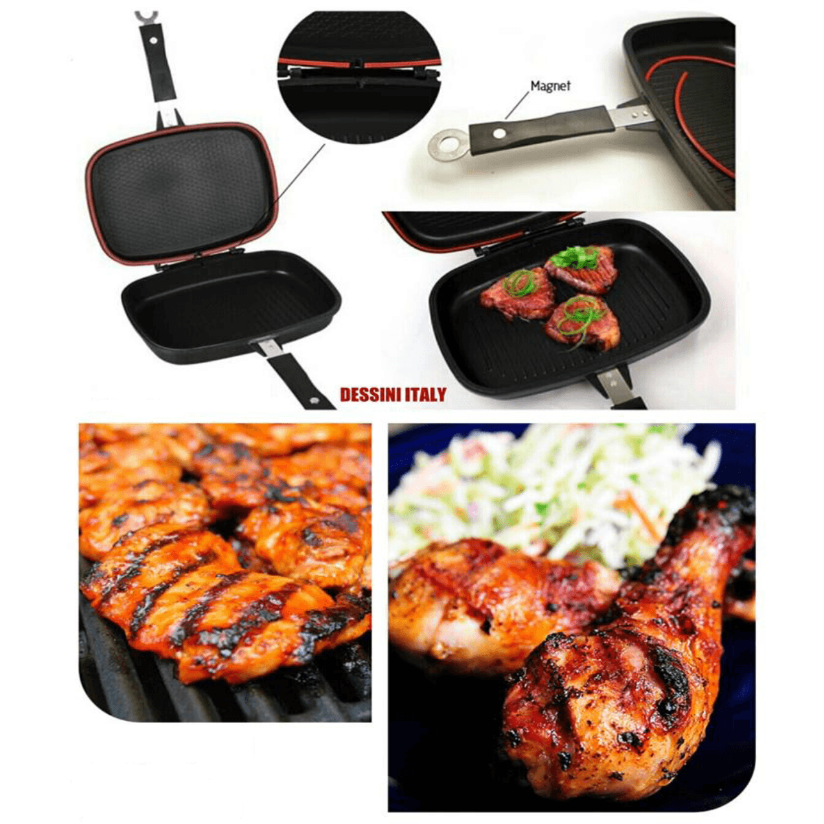 Dessini 36cm Non-stick Double-sided Grill Pan-BEST NON-STICK &amp; ECO-FRIENDLY CERAMIC EXTERIOR