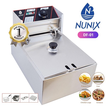 Nunix Single Commercial Electric Deep Fryer Stainless Steel Household Chips Frying Pan 6L Silver