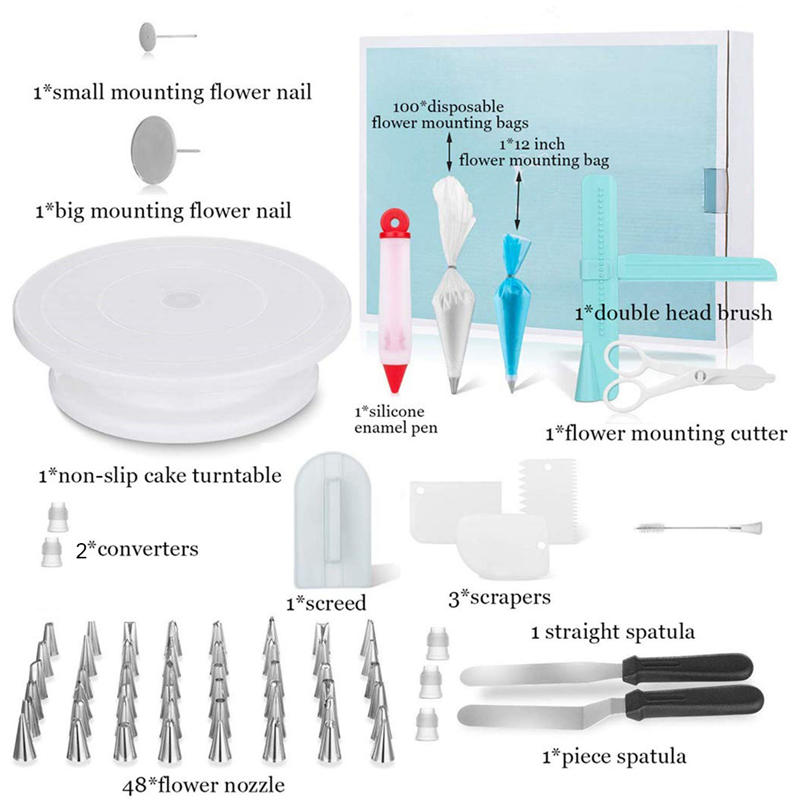 BL 164 Pcs/set Baking Decor Kit Home Cake Decoration DIY Tools Cream Spatula Turntable Decorators