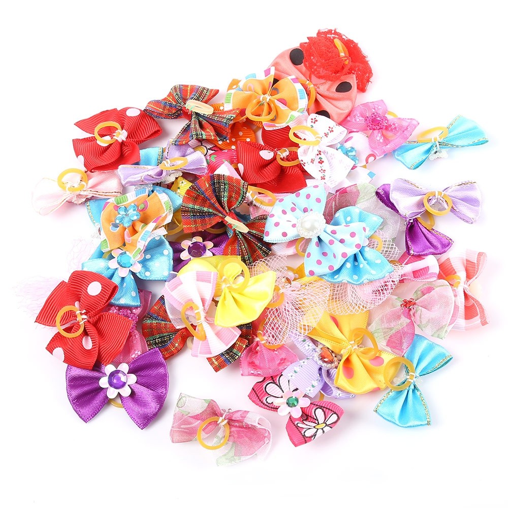 50pcs Cute Pet Headwear Bow Butterfly Knots Rubber Band