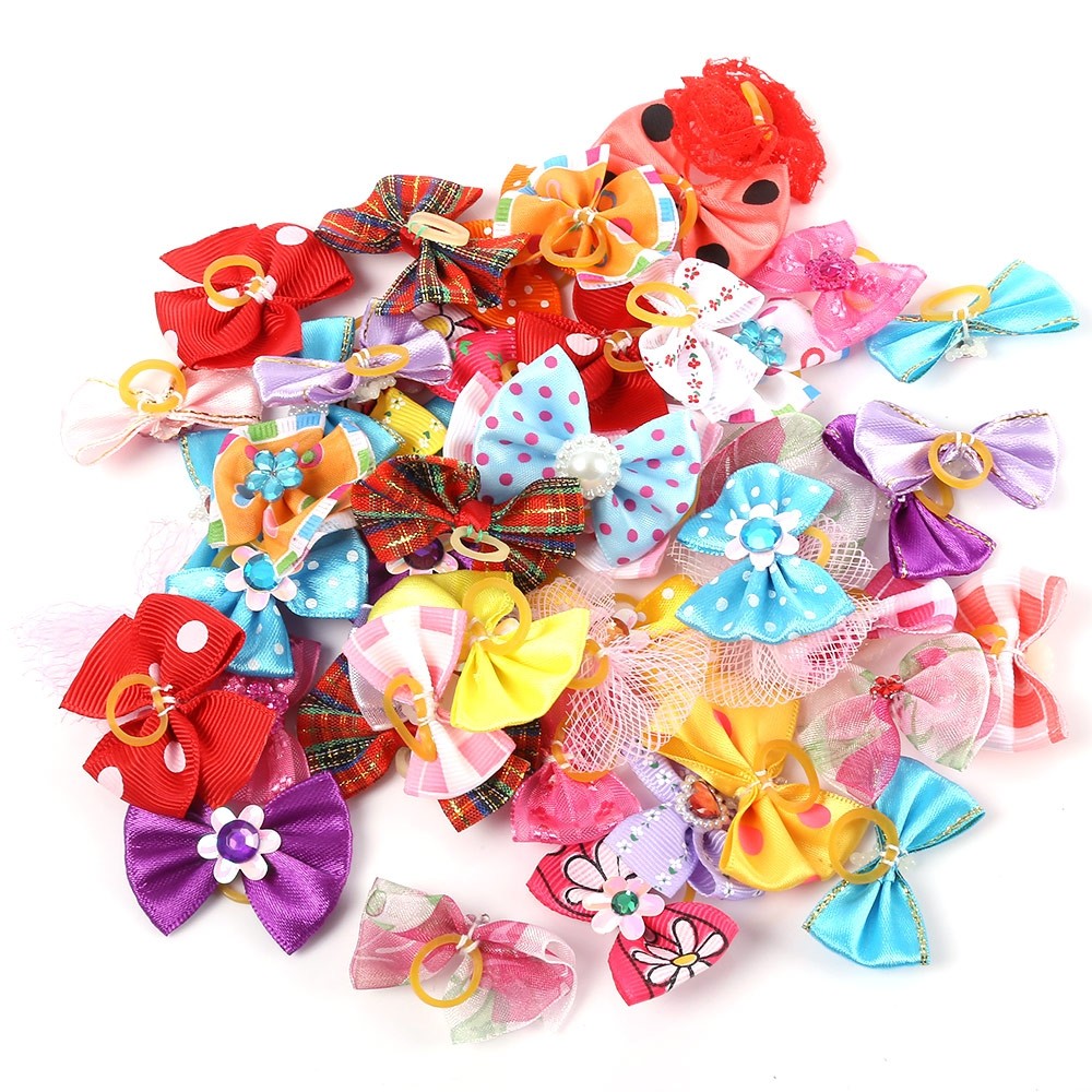 50pcs Cute Pet Headwear Bow Butterfly Knots Rubber Band