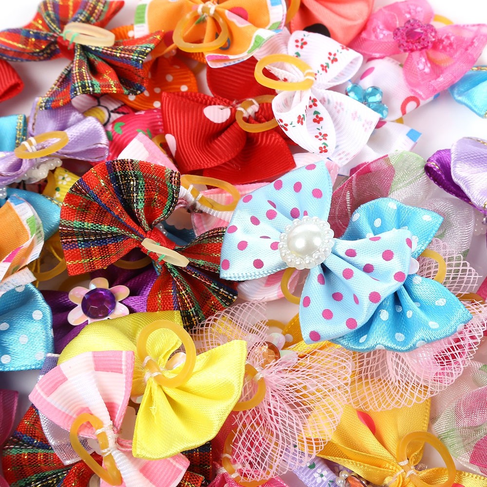 50pcs Cute Pet Headwear Bow Butterfly Knots Rubber Band