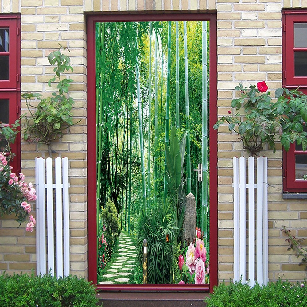 DZMT079 Bamboo Forest View Creative Door Sticker 2pcs